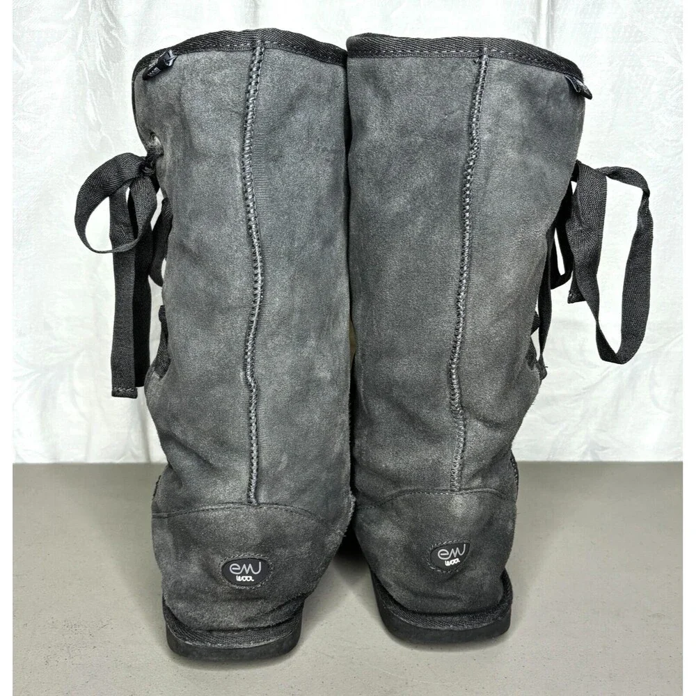EMU Australia Stephanie Gray Suede Merino Wool Lined Winter Boots Women's Size 9